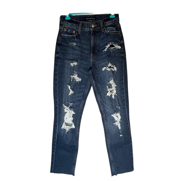 Aeropostale Dark Wash Distressed Mom Jean Size 000 Reg - Picture 1 of 12